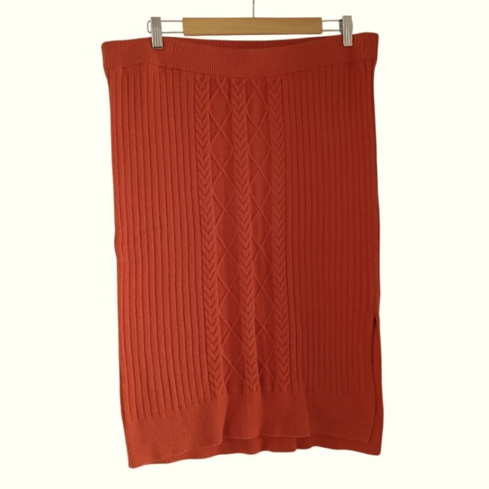 Marc New York Orange Ribbed Midi Pencil Skirt Chili Y2K Fold Over Silhouette